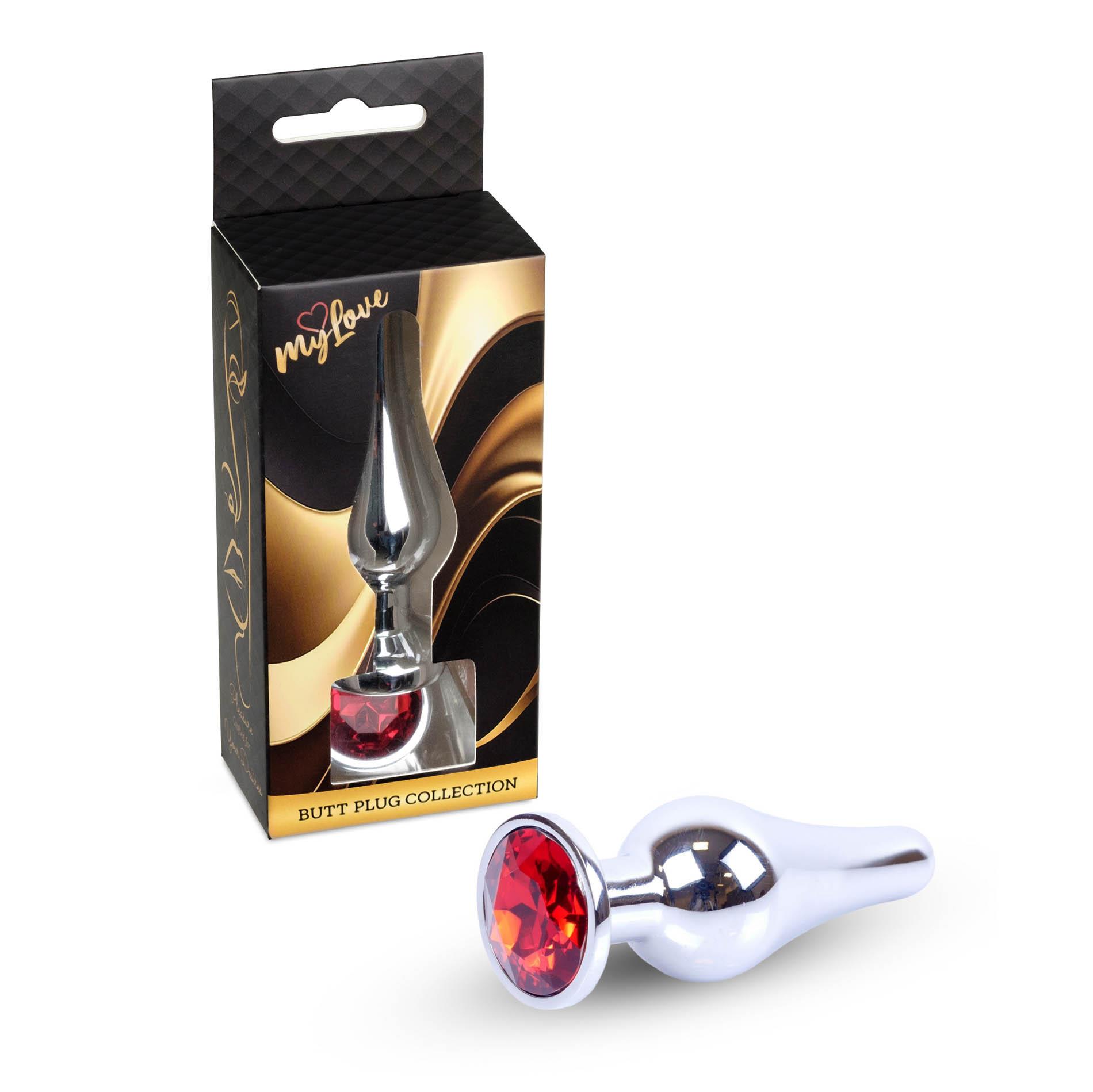 Korek analny srebrny z czerwonym diamencikiem MyLove Toys 9,5 cm - obrazek 4