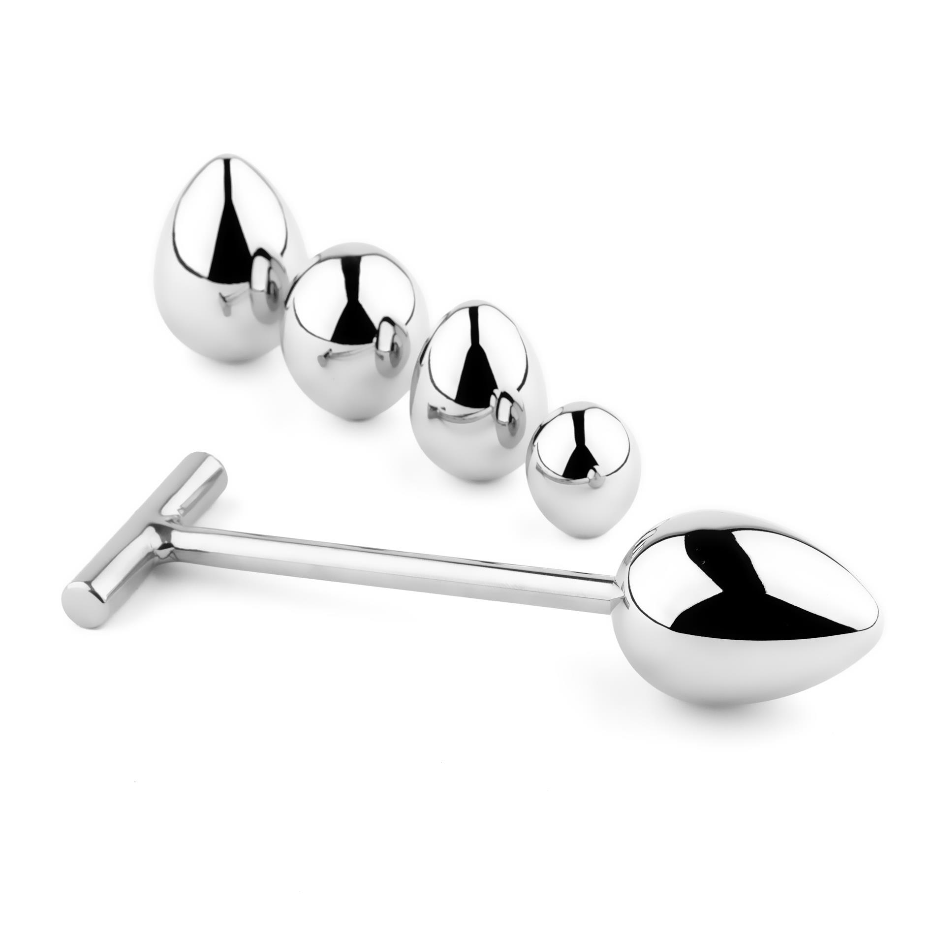 Korek analny stalowy nierdzewny HeavyFun z 5 końcówkami 16.5 cm