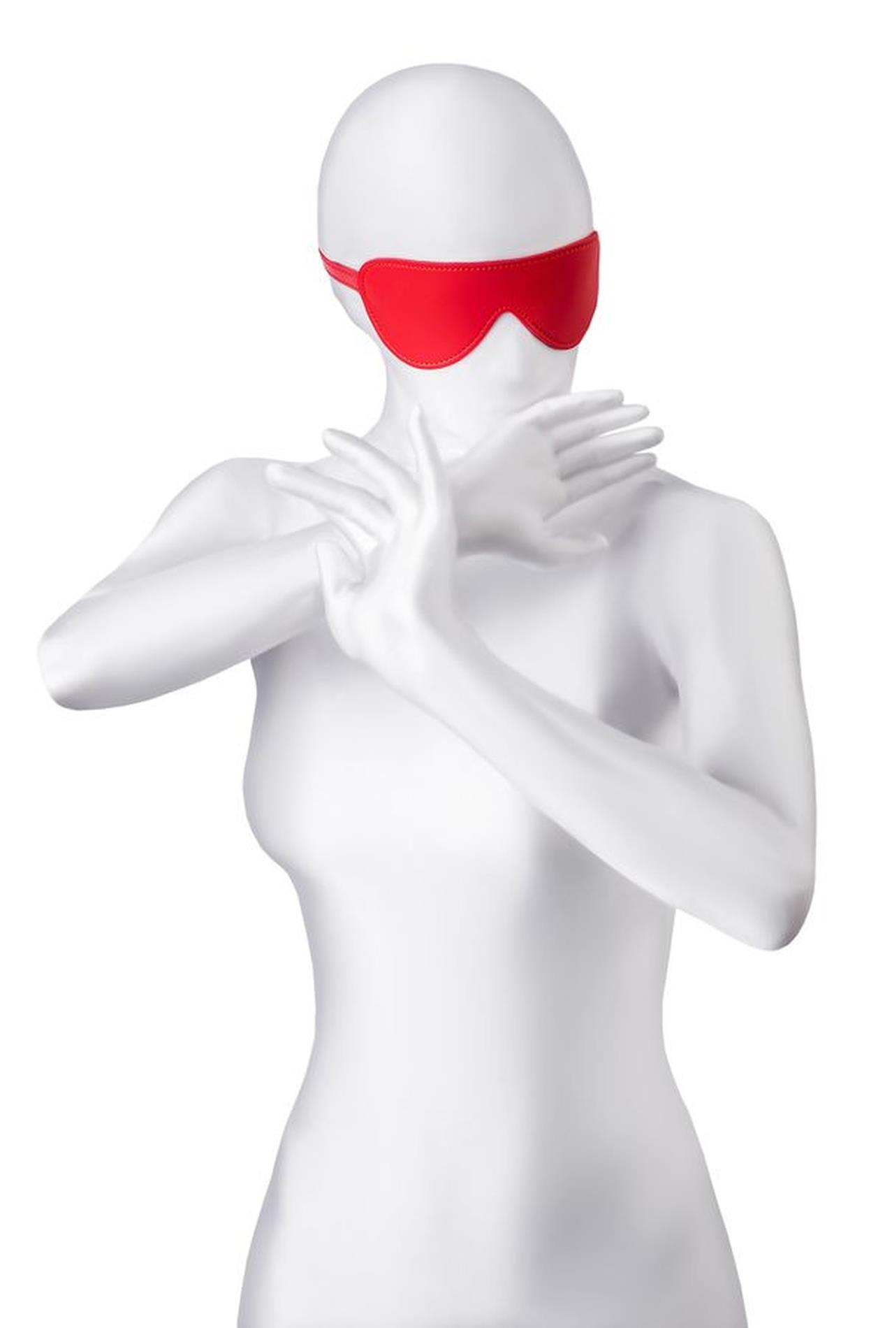 Maska BDSM Anonymo ze skóry PU czerwona 65 cm - obrazek 4