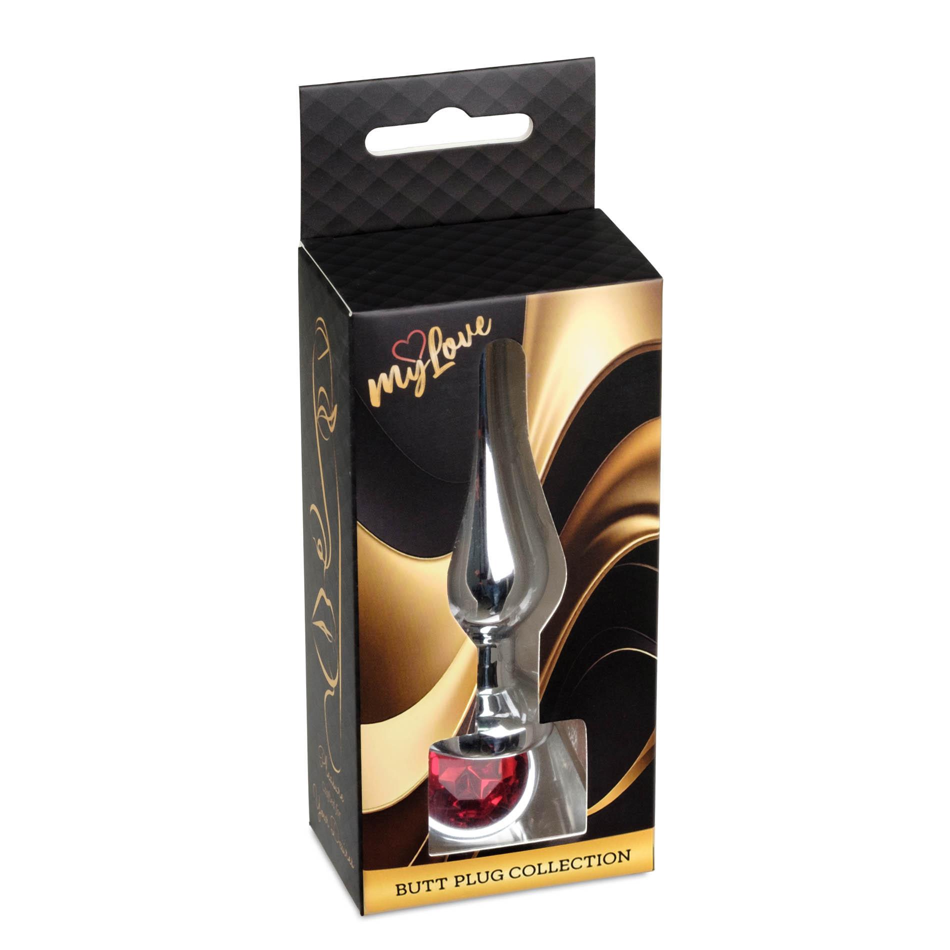 Korek analny srebrny z czerwonym diamencikiem MyLove Toys 9,5 cm - obrazek 3