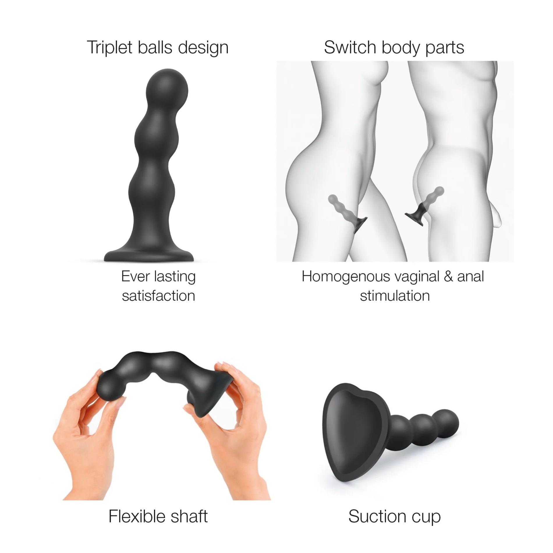 Dildo plug z kulkami Strap on me czarny XXL - obrazek 2