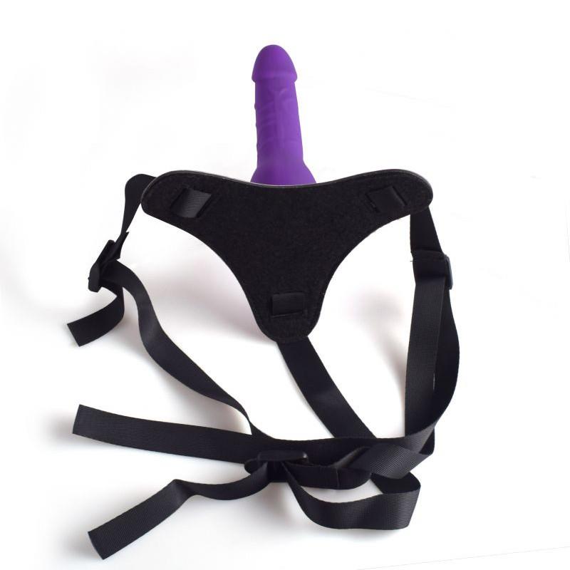 Regulowany strap on z realistycznym dildo Toyz4lovers fioletowy 14 cm - obrazek 4