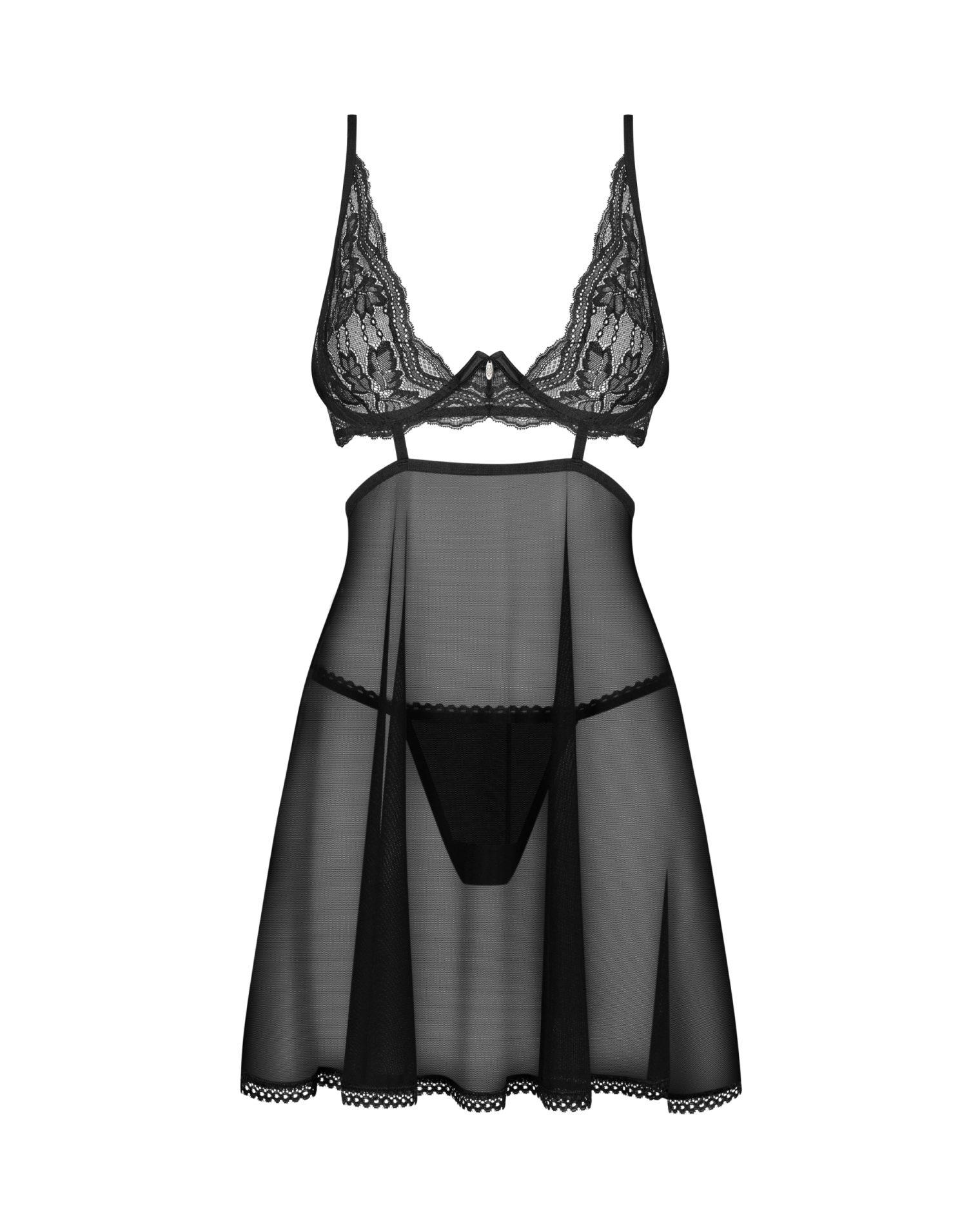 Babydoll Obsessive Nutris koronkowy z stringami M/L - obrazek 4
