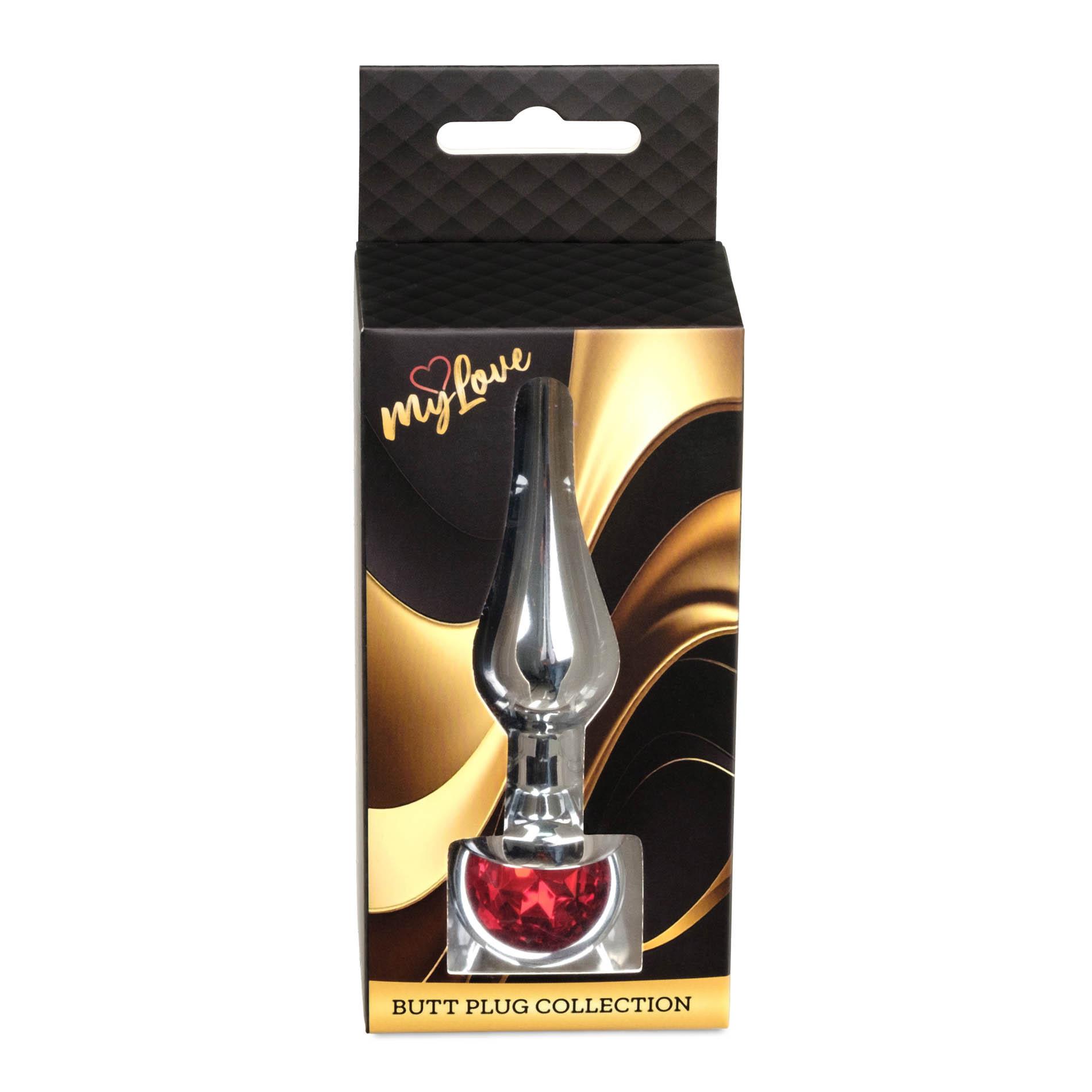 Korek analny srebrny z czerwonym diamencikiem MyLove Toys 9,5 cm - obrazek 6