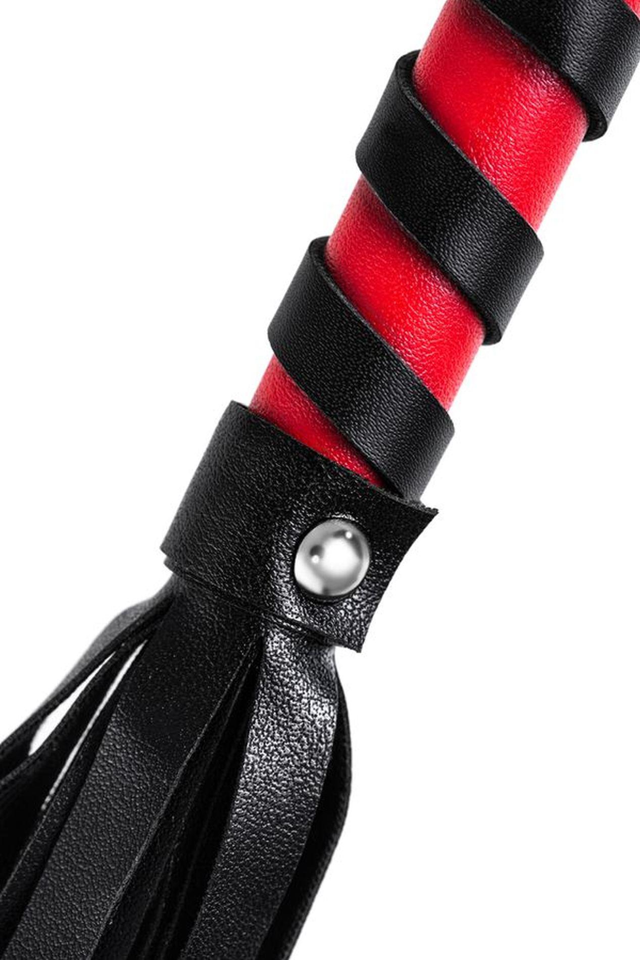 Pejcz Anonymo ze skóry PU czarny czerwony 45 cm - obrazek 4