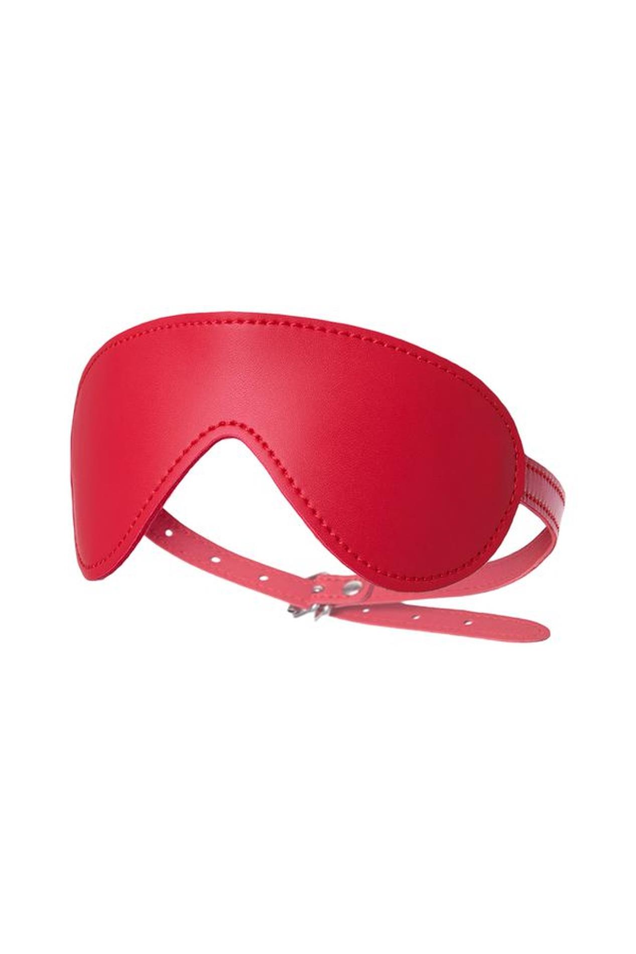 Maska BDSM Anonymo ze skóry PU czerwona 65 cm - obrazek 6