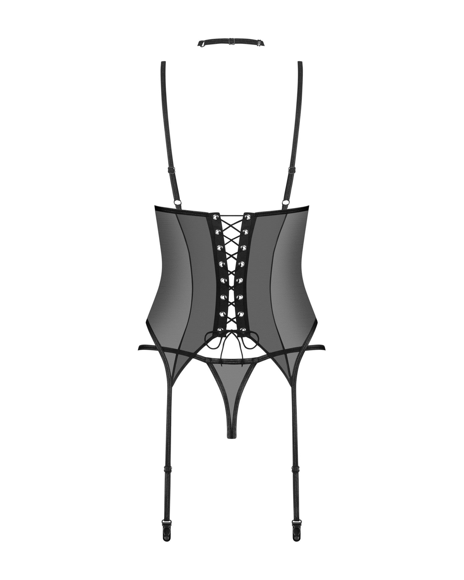 Czarny gorset Donarella z stringami i chokerem Obsessive M/L - obrazek 4