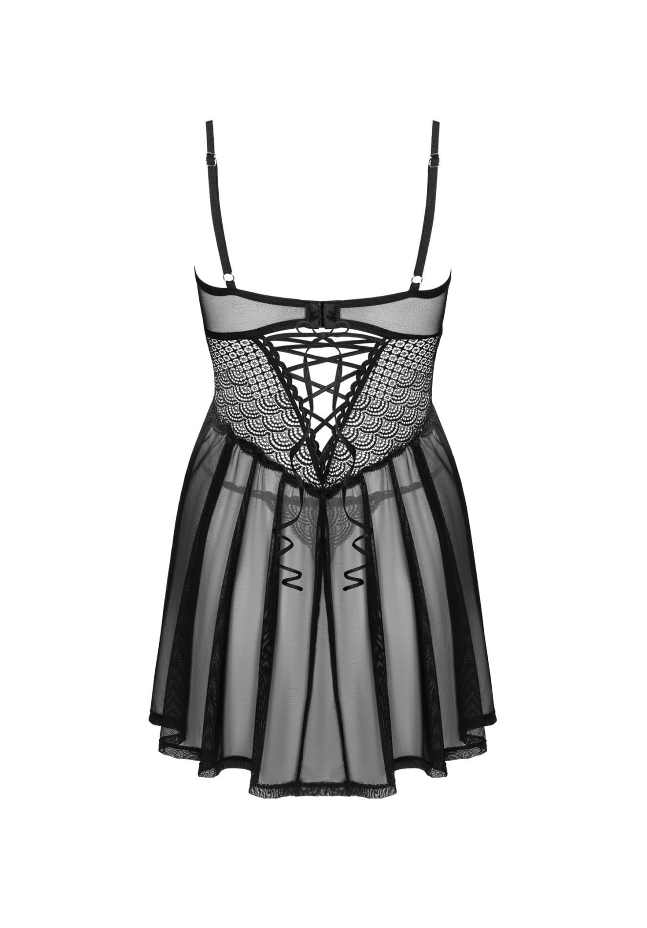 Babydoll i stringi Obsessive Chemeris czarny XS/S - obrazek 2