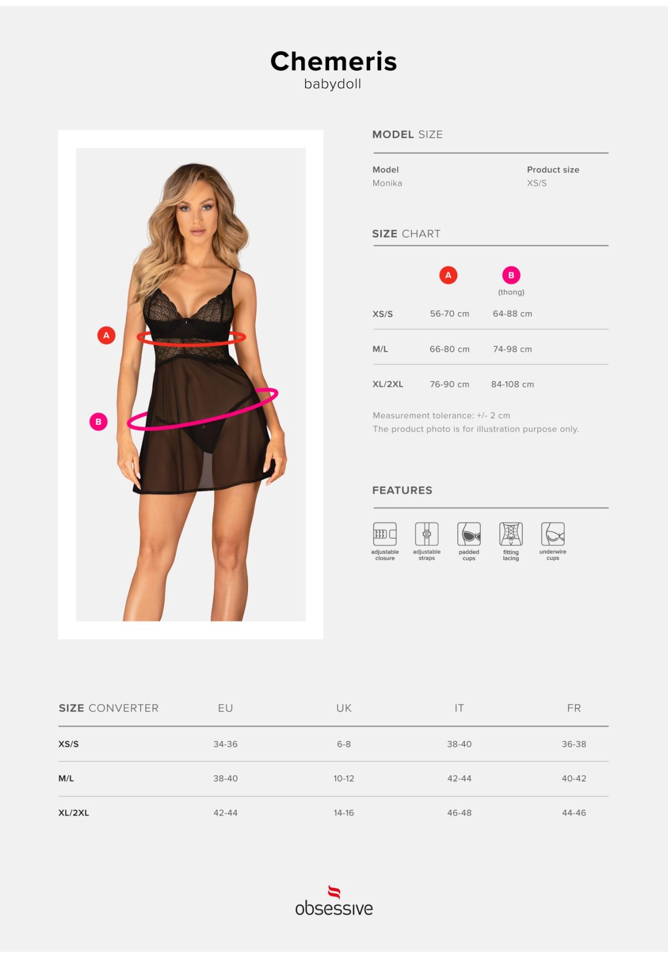 Babydoll i stringi Obsessive Chemeris czarny XS/S - obrazek 6
