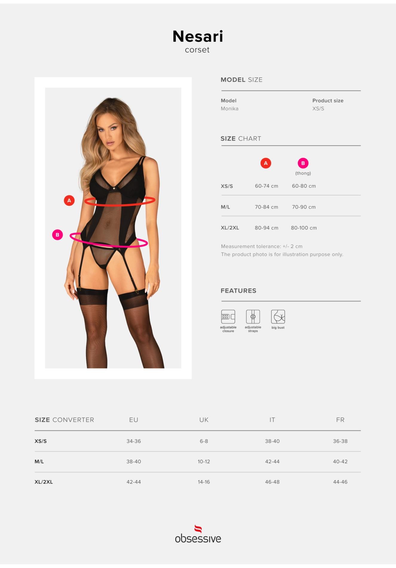 Gorset i stringi Nesari Obsessive czarne XS/S - obrazek 6