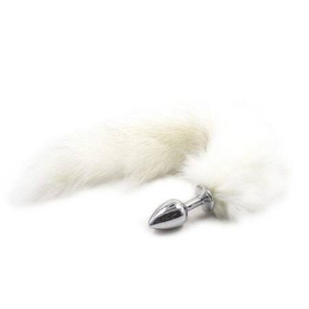 Korek analny z lisim ogonem Toyz4lovers Long Fox Tail biały 7 cm