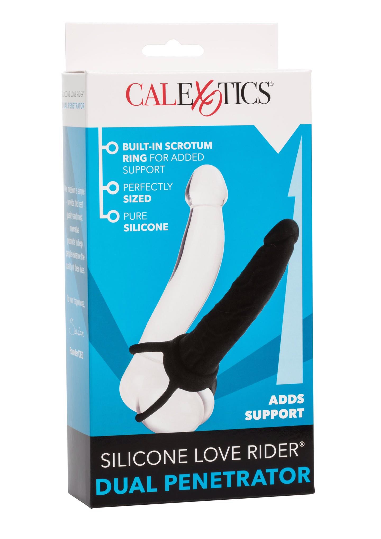 Strap on silikonowy dual penetrator Calexotics czarny 14 cm - obrazek 3