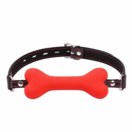 Knebel silikonowy w kształcie kości Kinky Pleasure czerwony