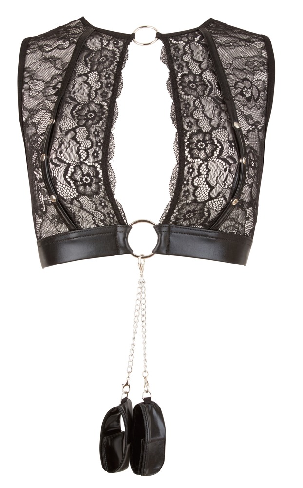 Zestaw top bondage Cottelli wet look z kajdankami M - obrazek 16