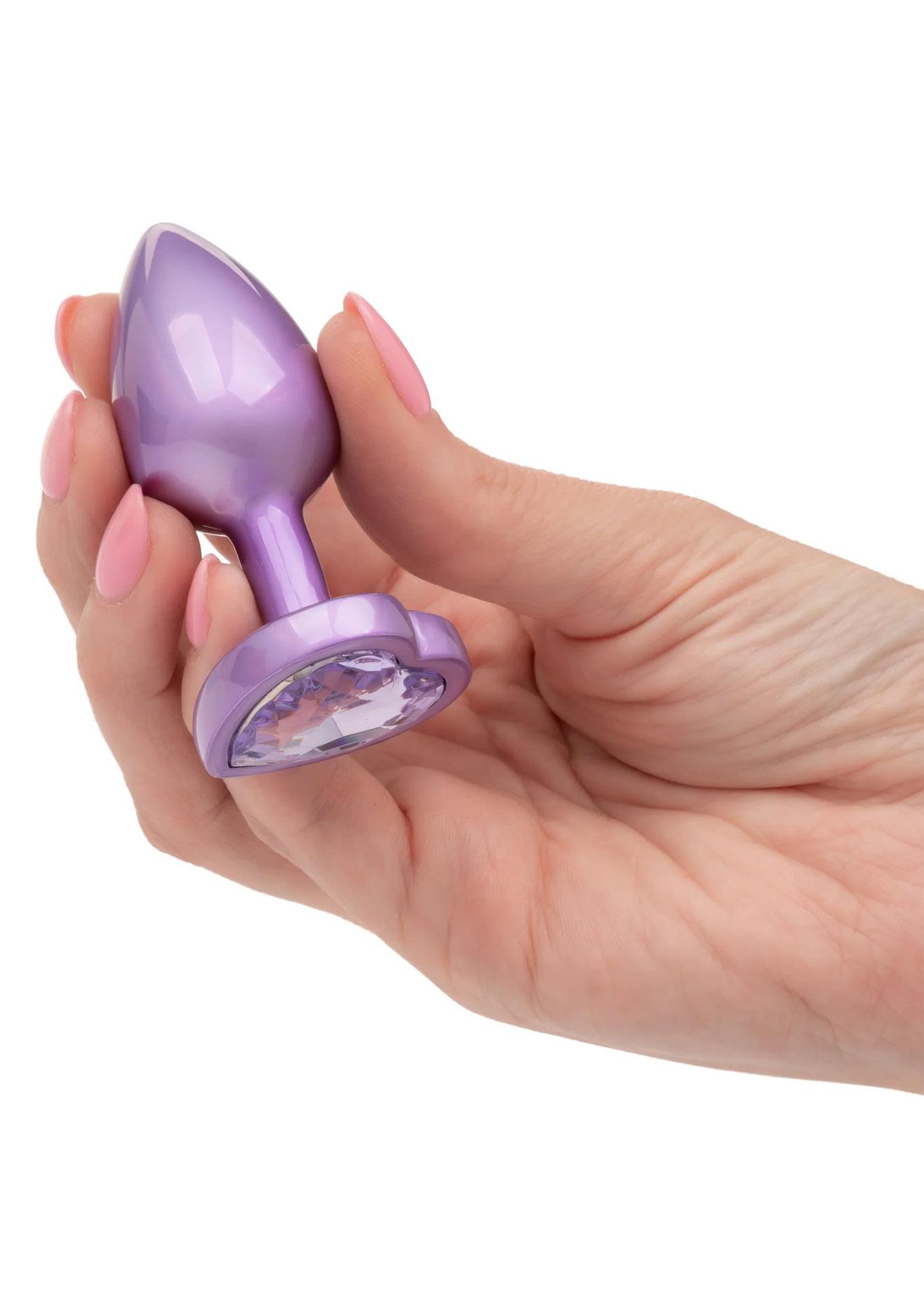 Mały korek analny z kryształowym sercem Calexotics fioletowy 6cm - obrazek 4