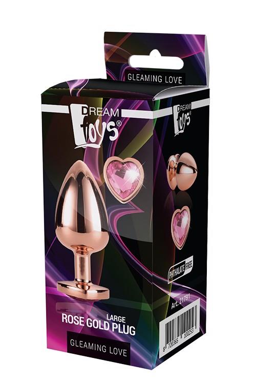 Duży korek analny z sercowym kamieniem Gleaming Love różowozłoty - obrazek 2