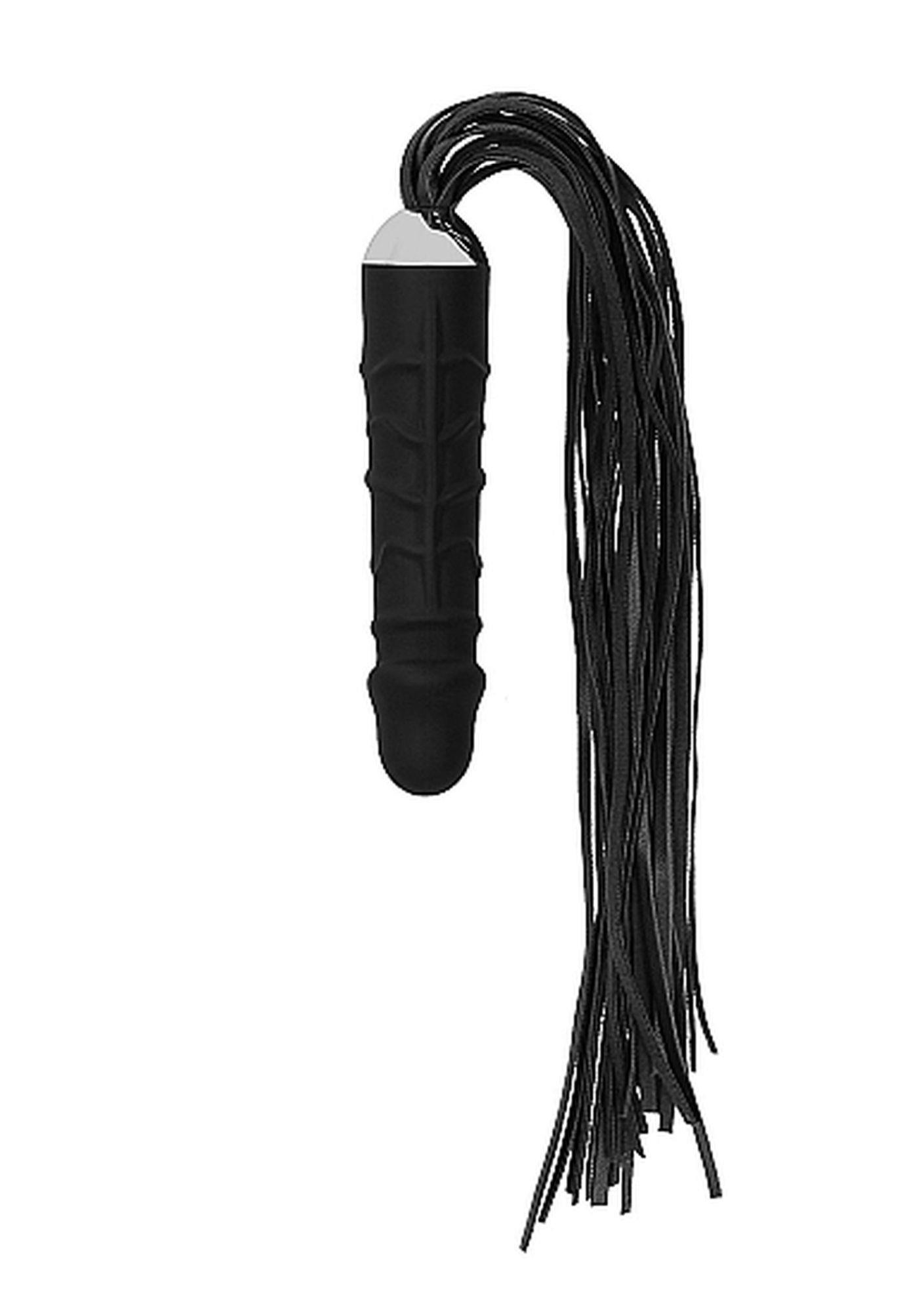 Bicz z dildo Ouch! skórzany silikonowy czarny 30 cm