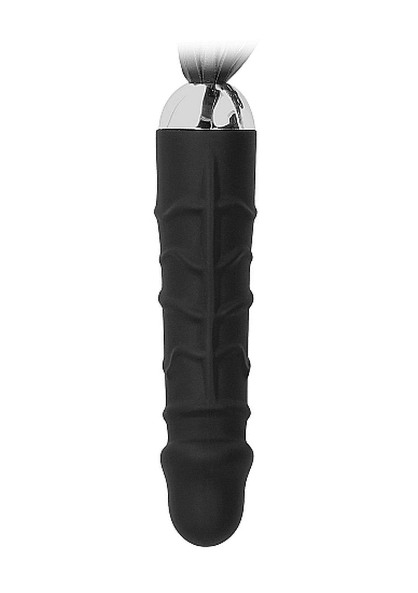 Bicz z dildo Ouch! skórzany silikonowy czarny 30 cm - obrazek 3