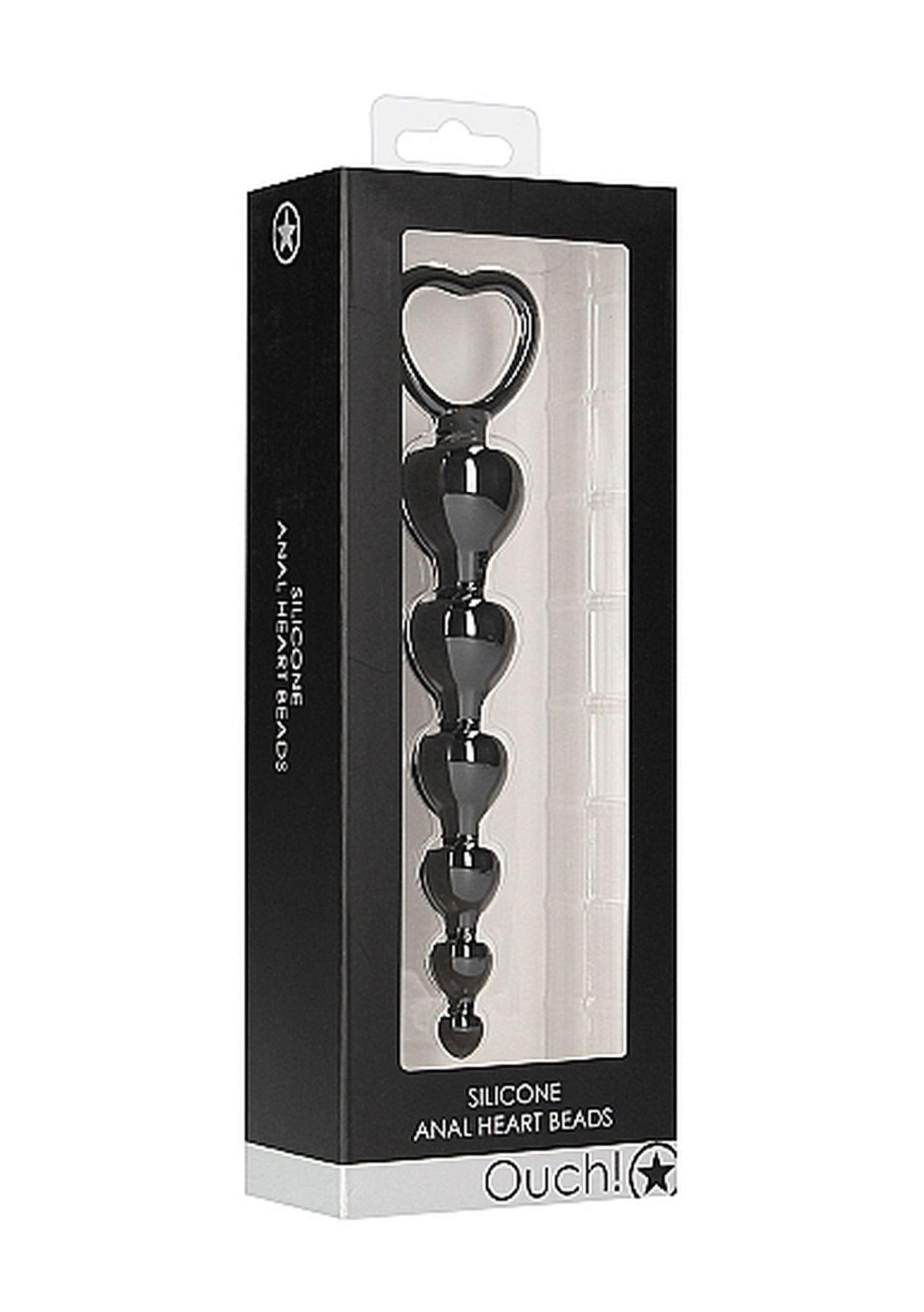 Łańcuszek kulek analnych serca Ouch! silikonowy czarny 14 cm - obrazek 2