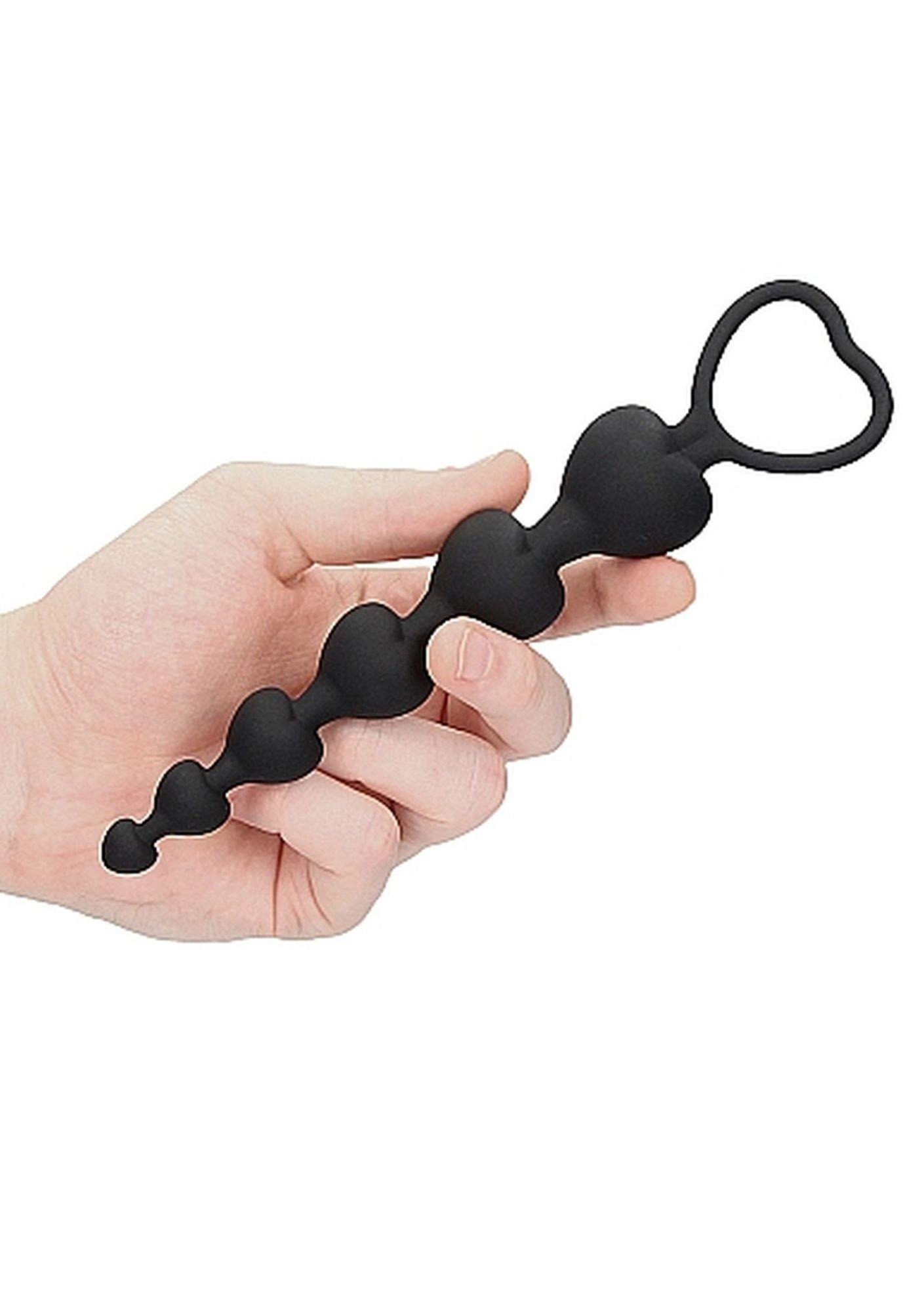 Łańcuszek kulek analnych serca Ouch! silikonowy czarny 14 cm - obrazek 5