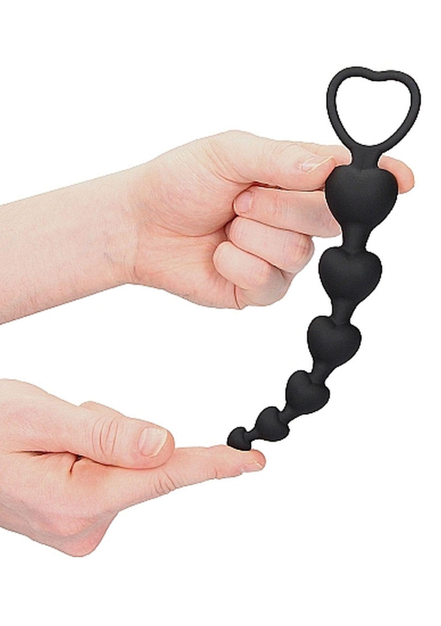 Łańcuszek kulek analnych serca Ouch! silikonowy czarny 14 cm - obrazek 6
