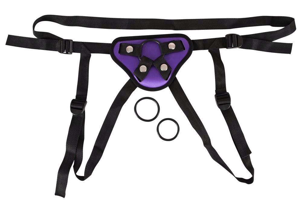 Uprząż do strap on You2Toys z trzema pierścieniami fioletowo czarna - obrazek 4