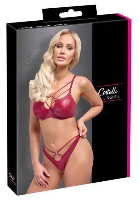 Komplet bielizny Cottelli LINGERIE czerwony wet look z pierścieniami 80B