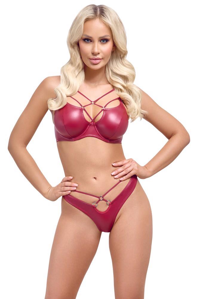 Komplet bielizny Cottelli LINGERIE czerwony wet look z pierścieniami 80B - obrazek 2