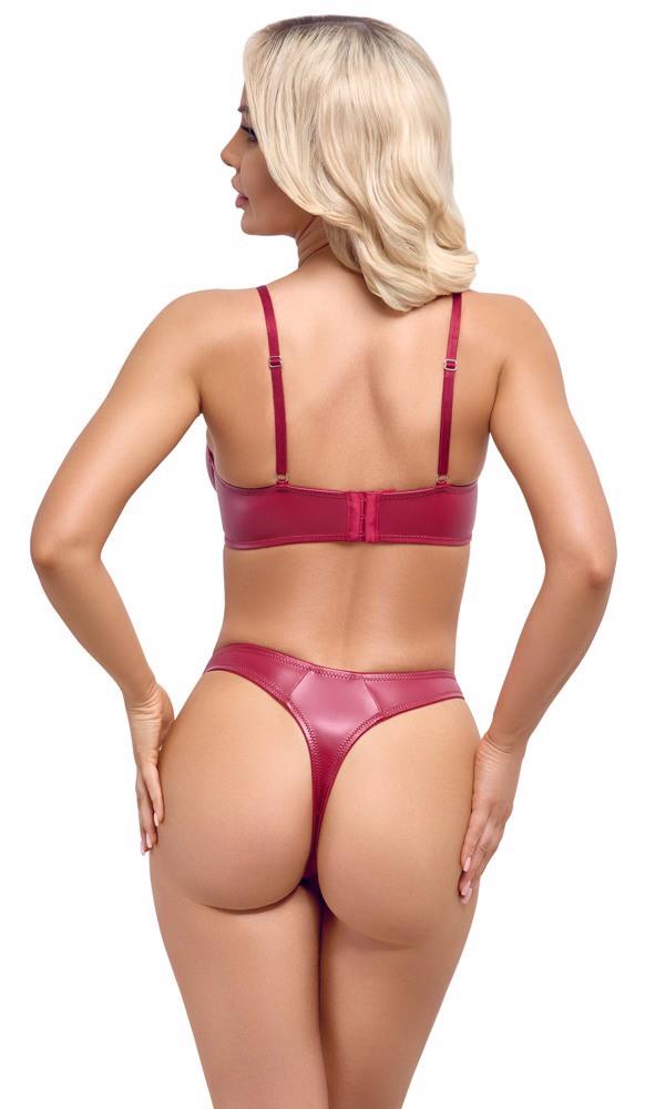 Komplet bielizny Cottelli LINGERIE czerwony wet look z pierścieniami 80B - obrazek 4