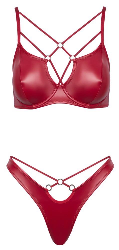 Komplet bielizny Cottelli LINGERIE czerwony wet look z pierścieniami 80B - obrazek 6