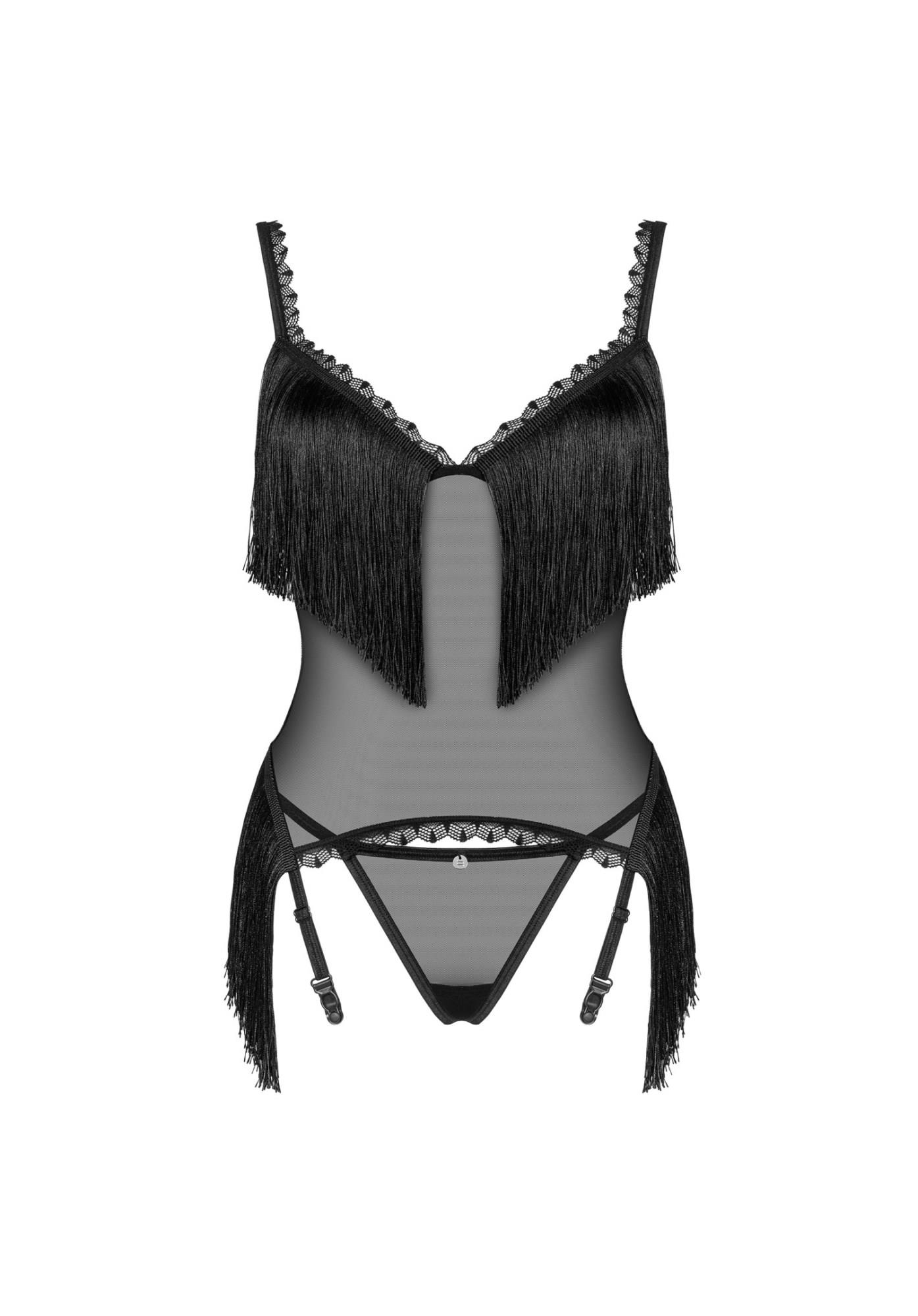 Gorset i stringi Obsessive Sherila czarny M/L transparentny - obrazek 5