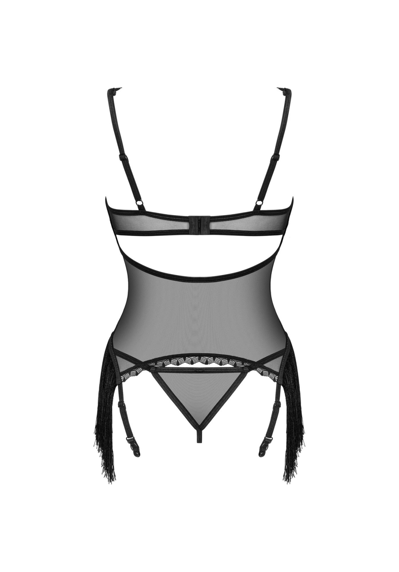 Gorset i stringi Obsessive Sherila czarny M/L transparentny - obrazek 6