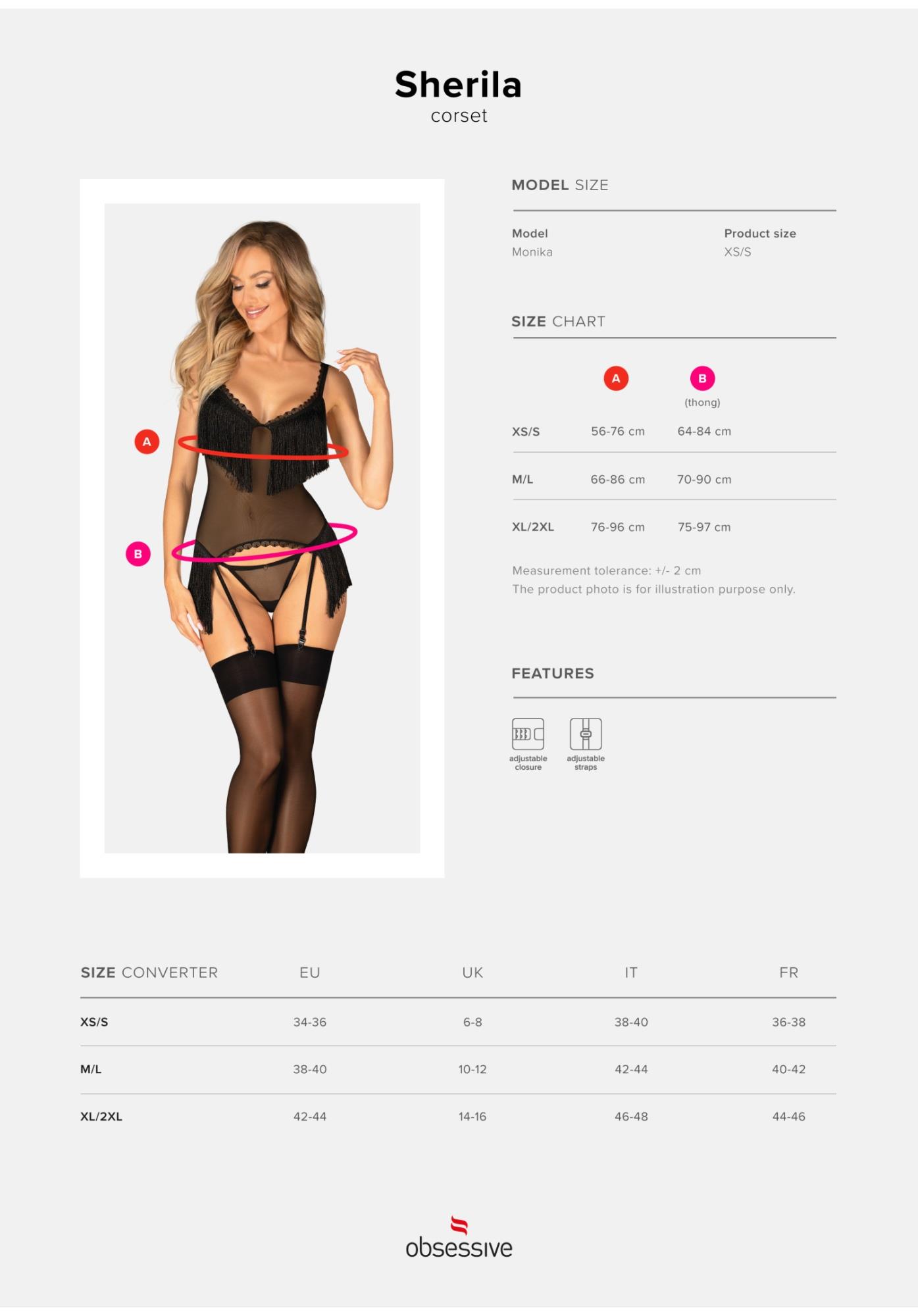 Gorset i stringi Obsessive Sherila czarny M/L transparentny - obrazek 7