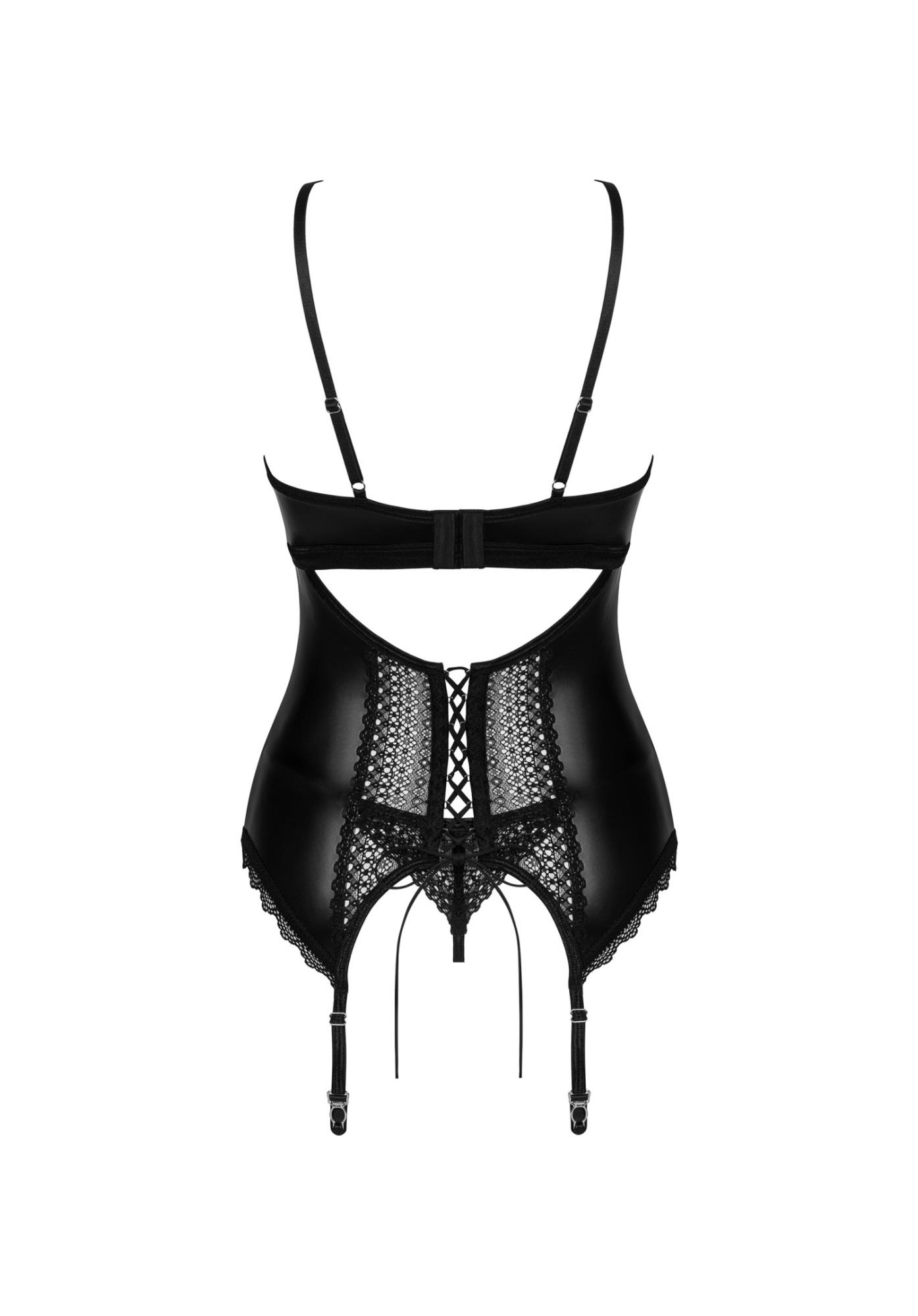Koronkowy gorset i stringi Norides Obsessive czarne XS/S - obrazek 6