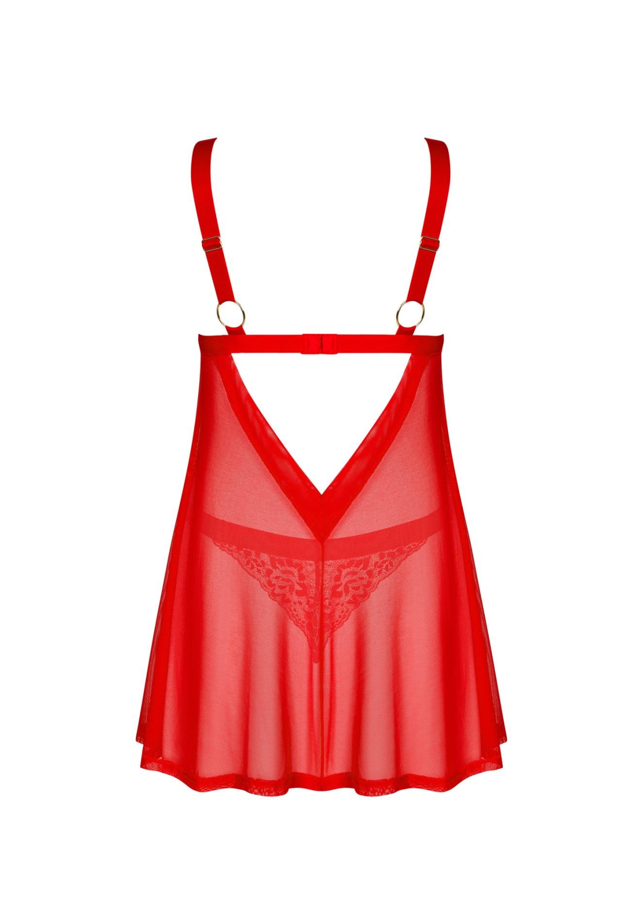 Koronkowy babydoll i stringi Obsessive czerwony M/L - obrazek 4