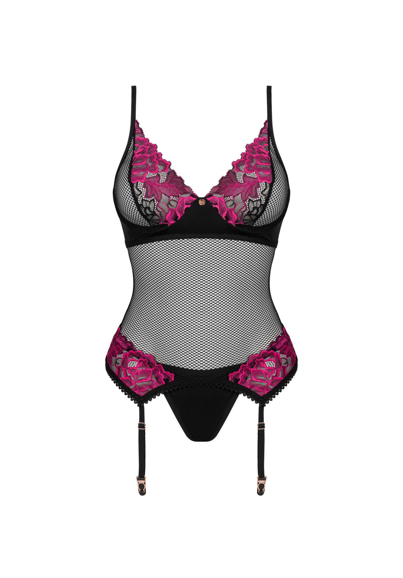 Gorset i stringi Obsessive Rosenty czarny XS/S - obrazek 5