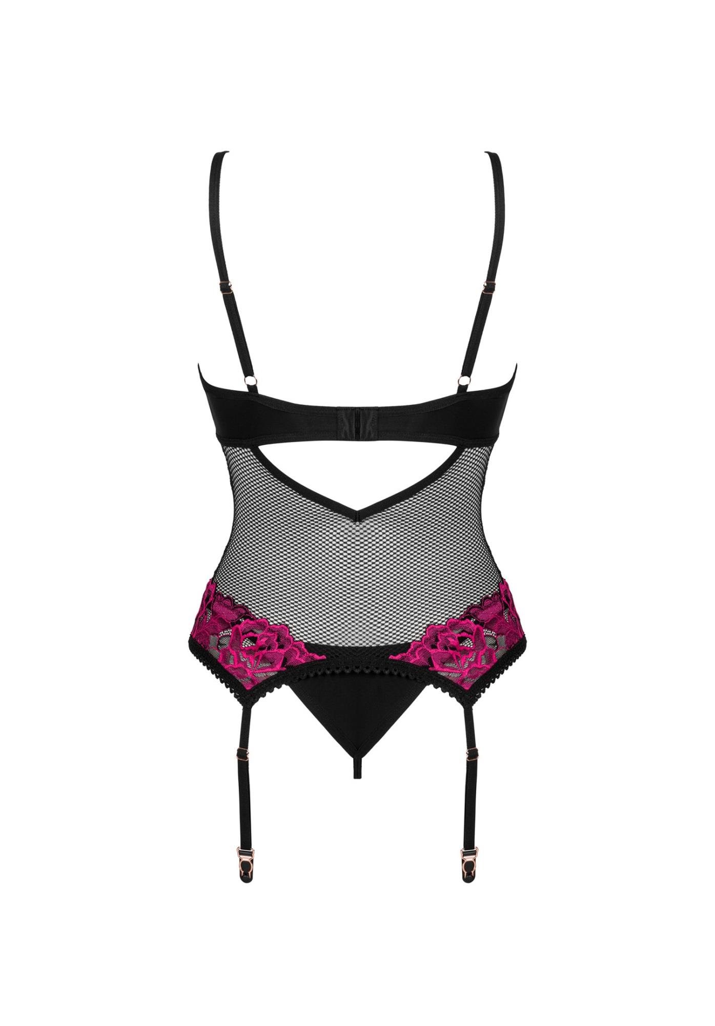 Gorset i stringi Obsessive Rosenty czarny XS/S - obrazek 6
