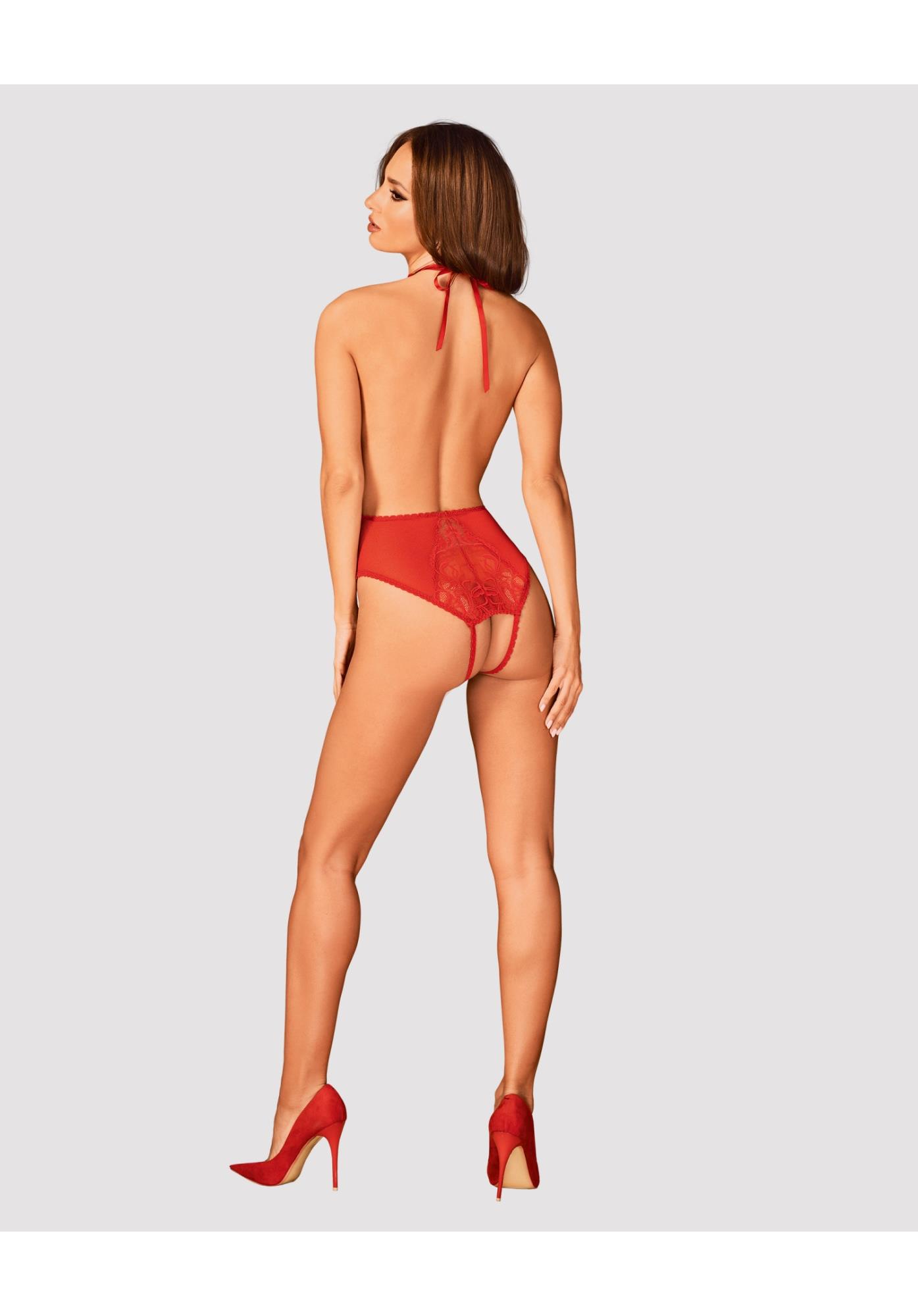 Body koronkowe Dagmarie z otwartym krokiem Obsessive czerwone M/L - obrazek 4