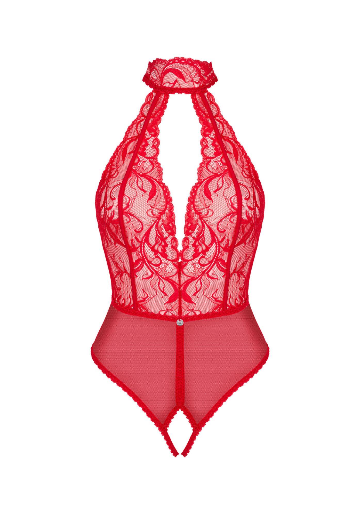 Body koronkowe Dagmarie z otwartym krokiem Obsessive czerwone M/L - obrazek 5