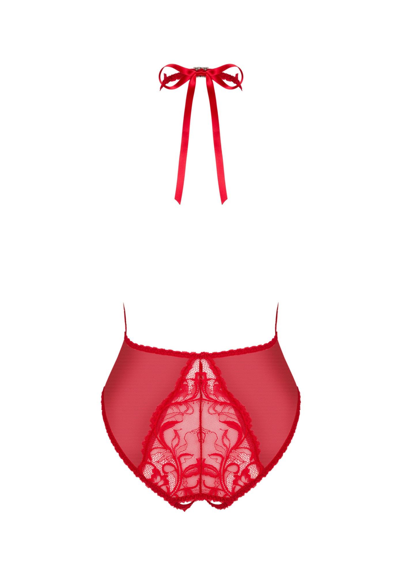 Body koronkowe Dagmarie z otwartym krokiem Obsessive czerwone M/L - obrazek 6