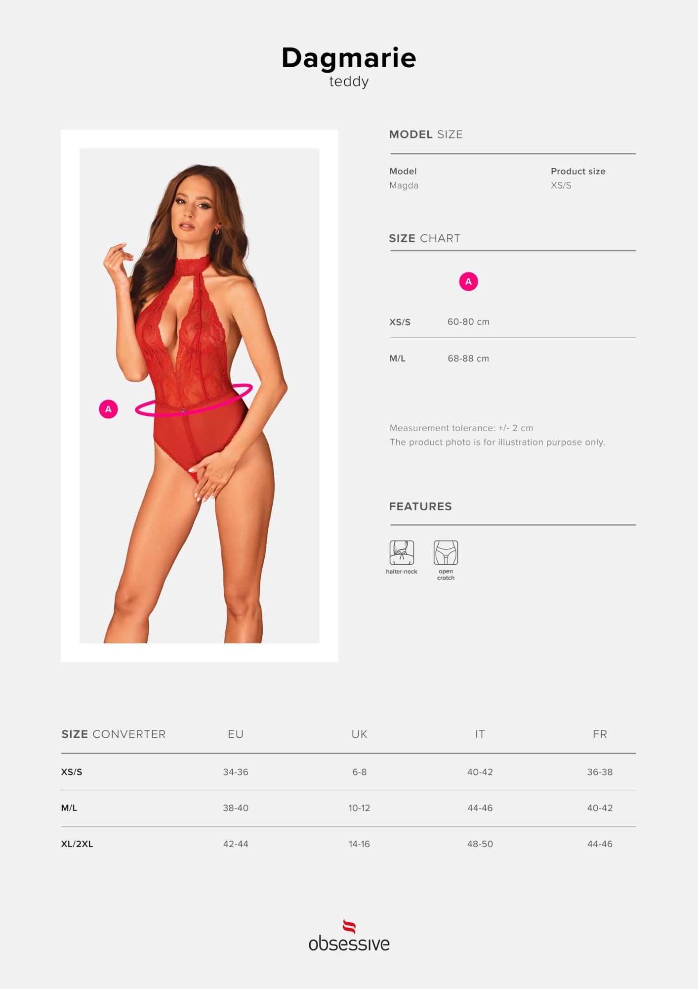 Body koronkowe Dagmarie z otwartym krokiem Obsessive czerwone M/L - obrazek 7