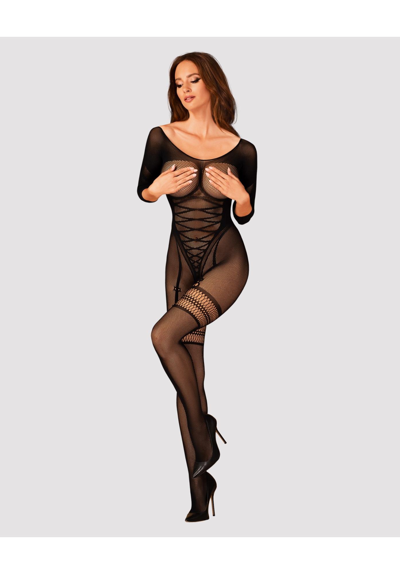 Bodystocking Obsessive G329 z imitacją gorsetu czarny S/M/L - obrazek 3