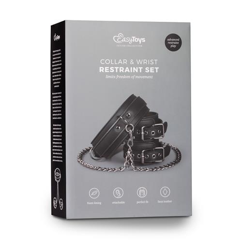 Kajdanki z obrożą EasyToys czarne skóra PU - obrazek 3