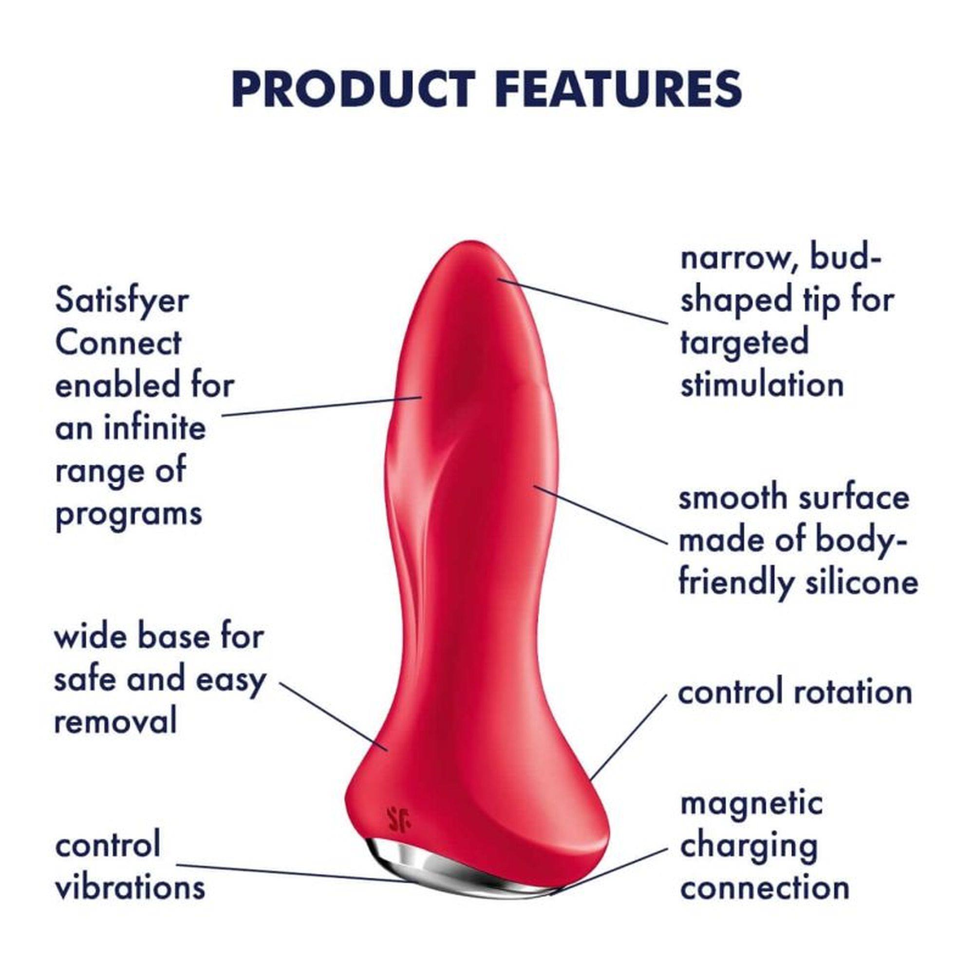 Korek analny wibrujący z rotacją Satisfyer Rotator Plug 1 czerwony 10 cm - obrazek 6