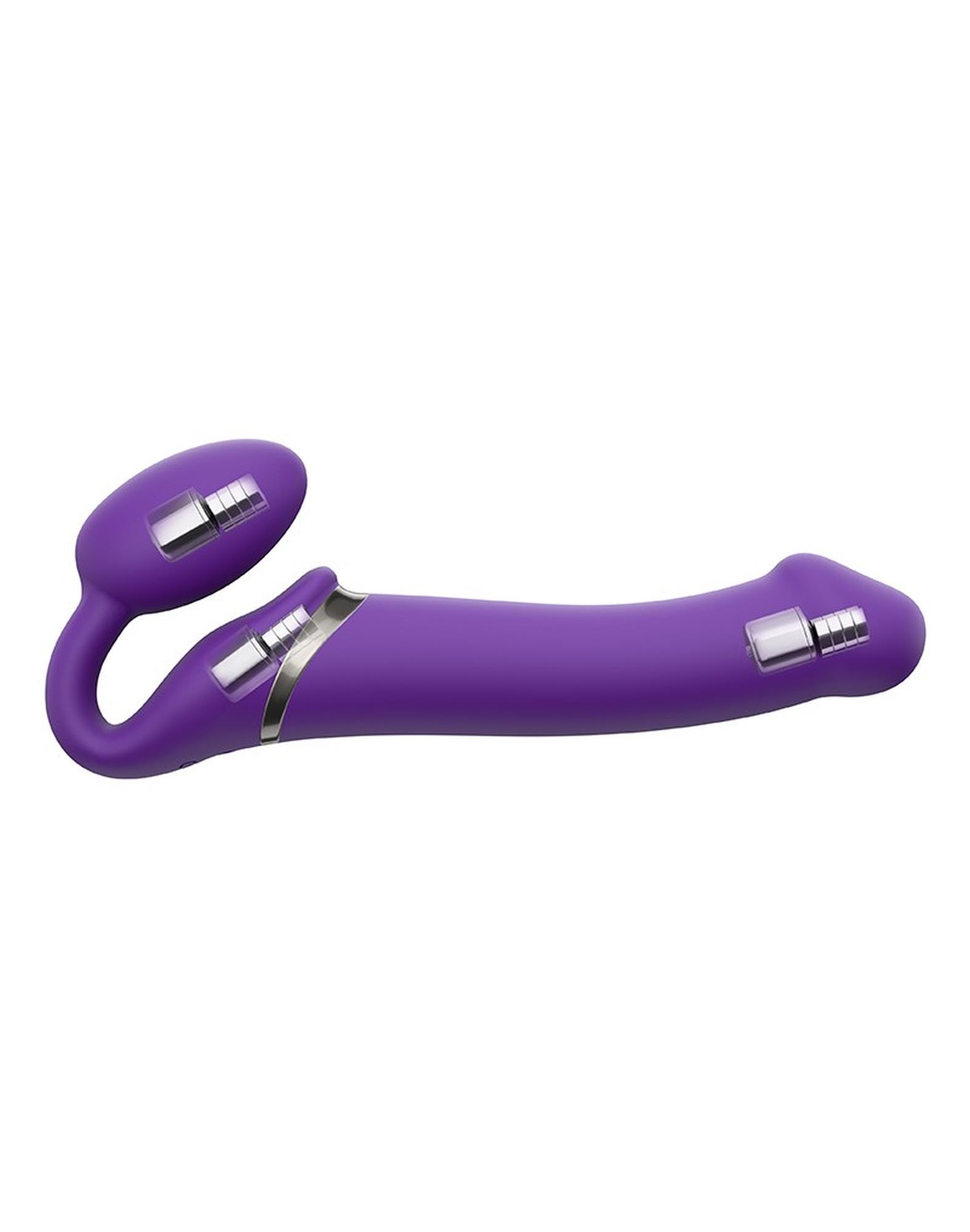 Wibrujący strap-on Strap-on-me silikonowy M fioletowy USB wodoodporny - obrazek 4
