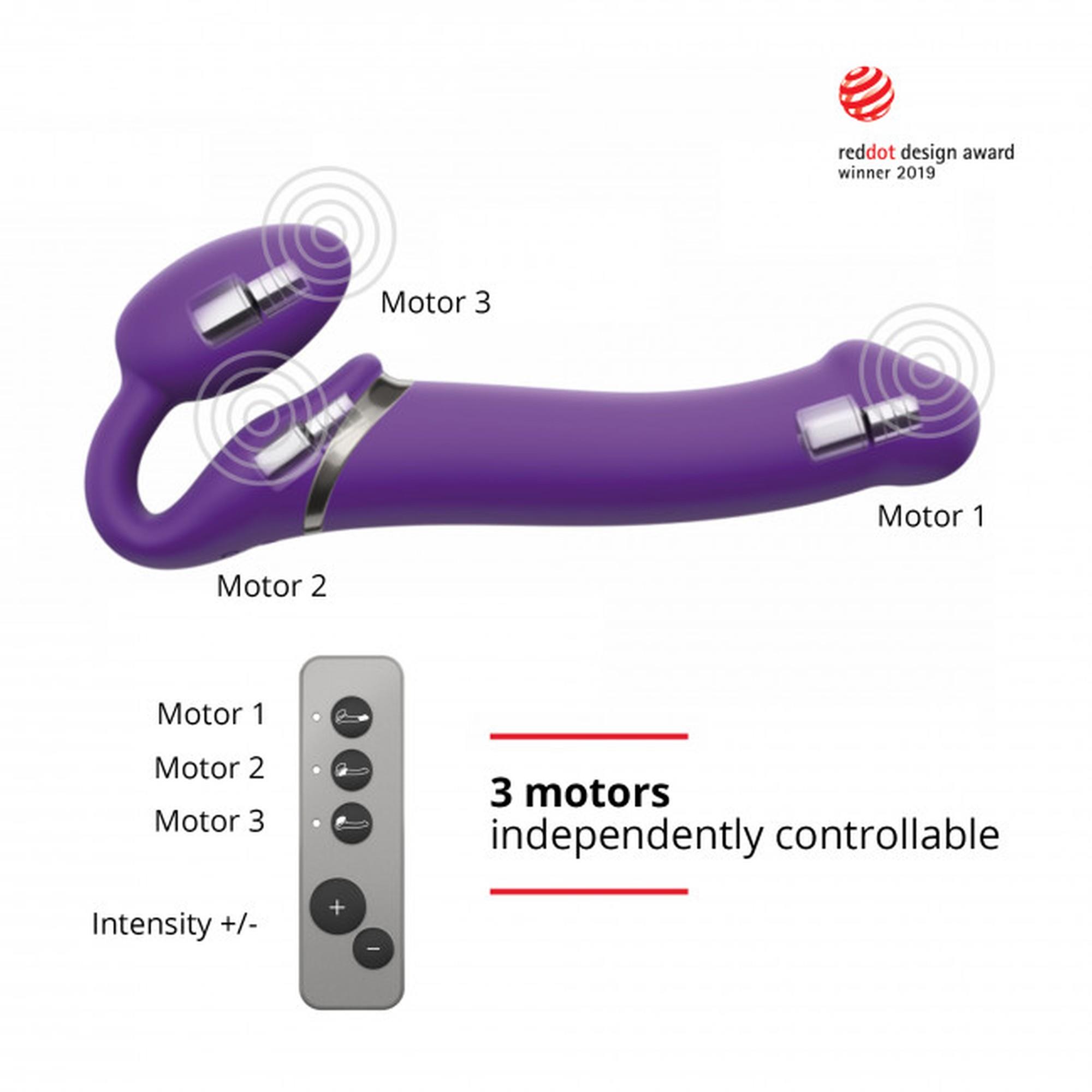 Wibrujący strap-on Strap-on-me silikonowy M fioletowy USB wodoodporny - obrazek 5