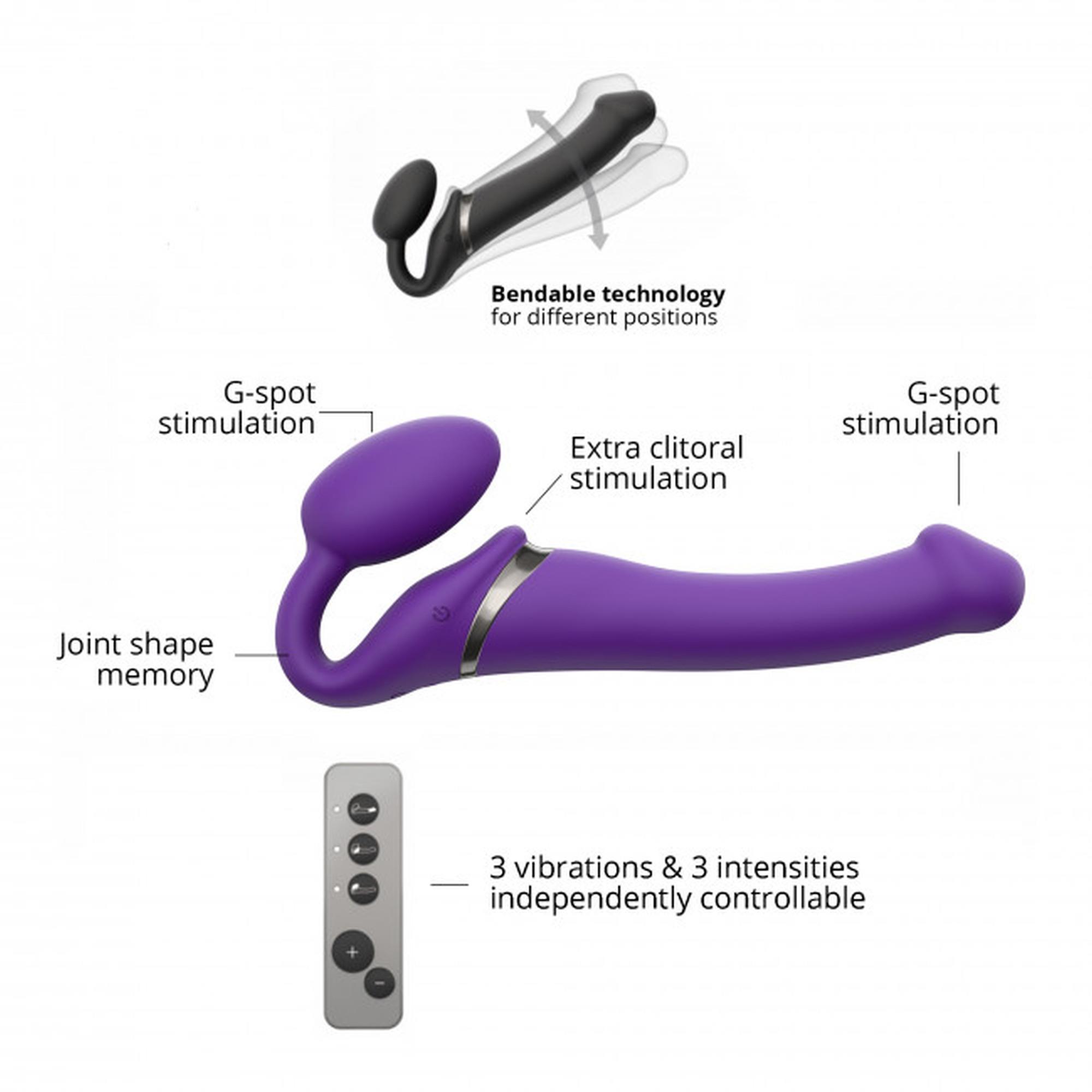 Wibrujący strap-on Strap-on-me silikonowy M fioletowy USB wodoodporny - obrazek 6