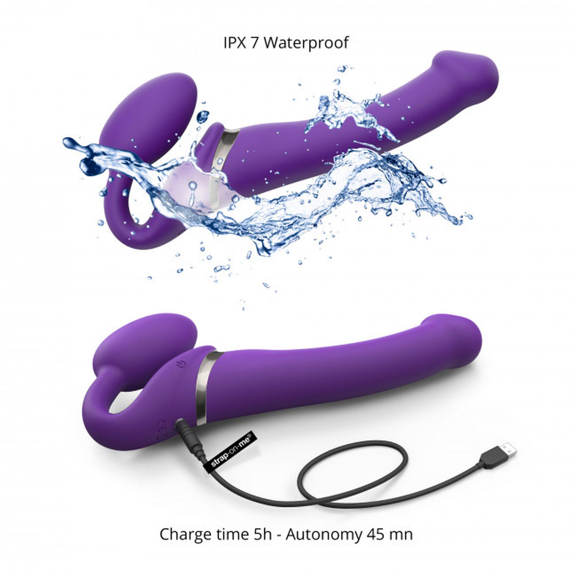 Wibrujący strap-on Strap-on-me silikonowy M fioletowy USB wodoodporny - obrazek 8