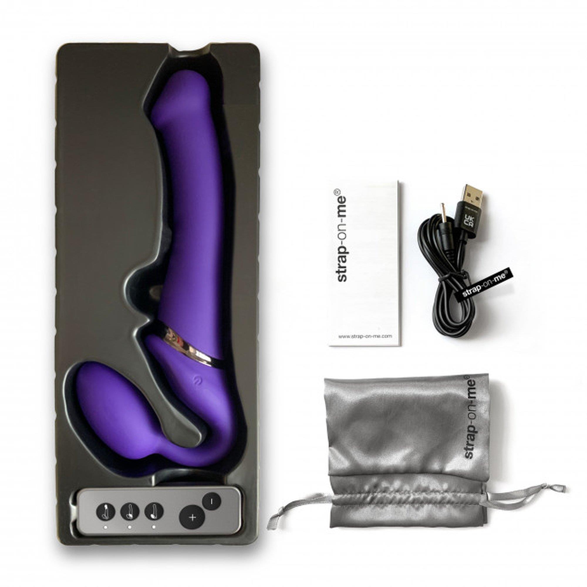 Wibrujący strap-on Strap-on-me silikonowy M fioletowy USB wodoodporny - obrazek 10
