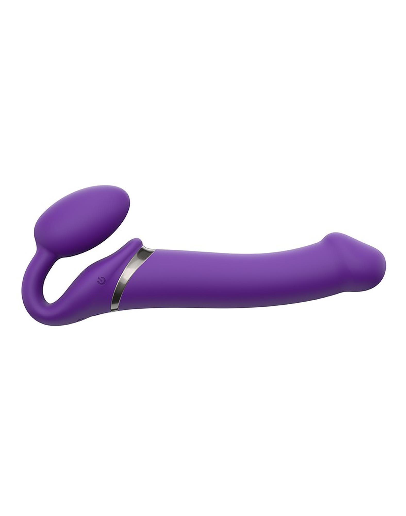 Wibrujący strap-on Strap-on-me L fioletowy USB silikonowy